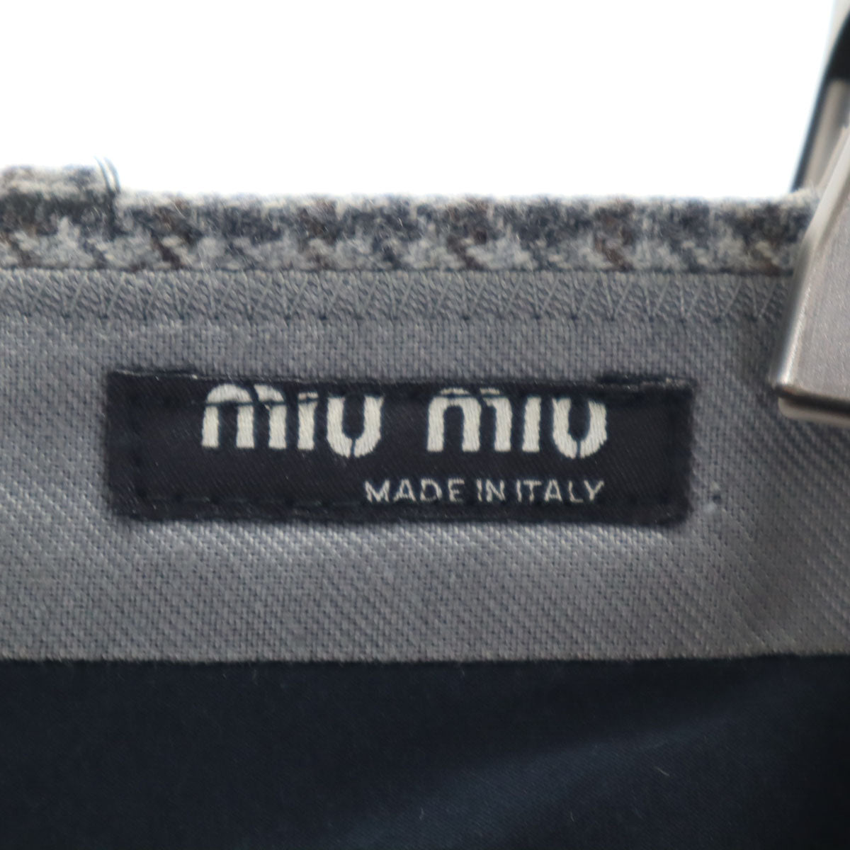 MIUMIU ミュウミュウ イタリア製 ウールブレンド ハウンドトゥース柄 スラックスパンツ 46 グレー 千鳥格子 プラダ レディース