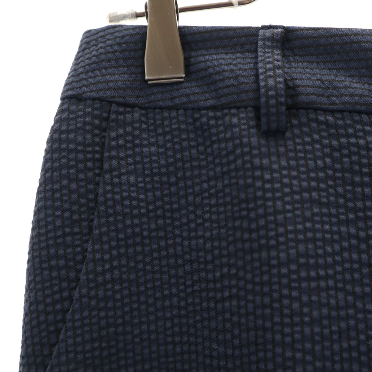 green label relaxing グリーンレーベルリラクシング テーパードパンツ 40 ネイビー サッカー生地 レディース