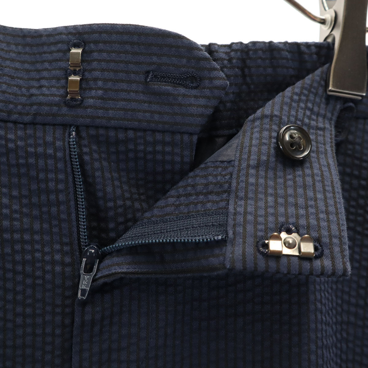 green label relaxing グリーンレーベルリラクシング テーパードパンツ 40 ネイビー サッカー生地 レディース