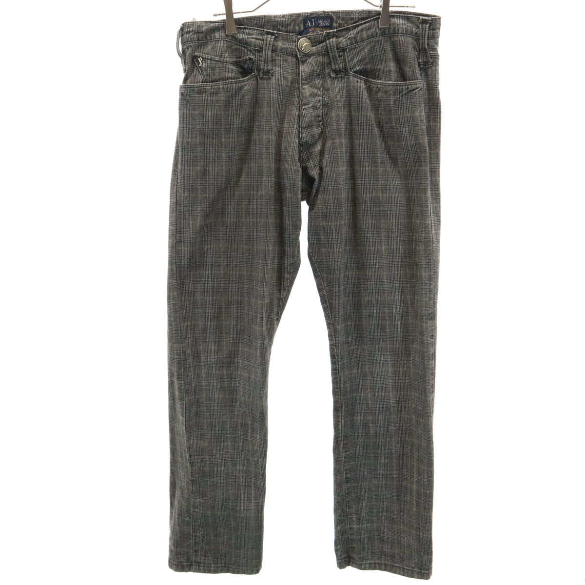 ARMANI JEANS アルマーニジーンズ チュニジア製 チェック柄 ボタンフライ ロングパンツ w34 グレー メンズ