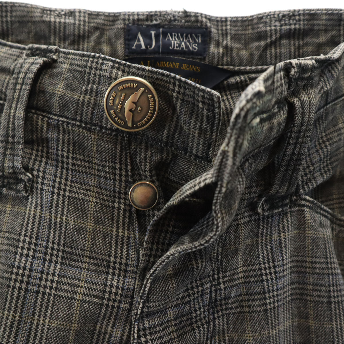 ARMANI JEANS アルマーニジーンズ チュニジア製 チェック柄 ボタンフライ ロングパンツ w34 グレー メンズ