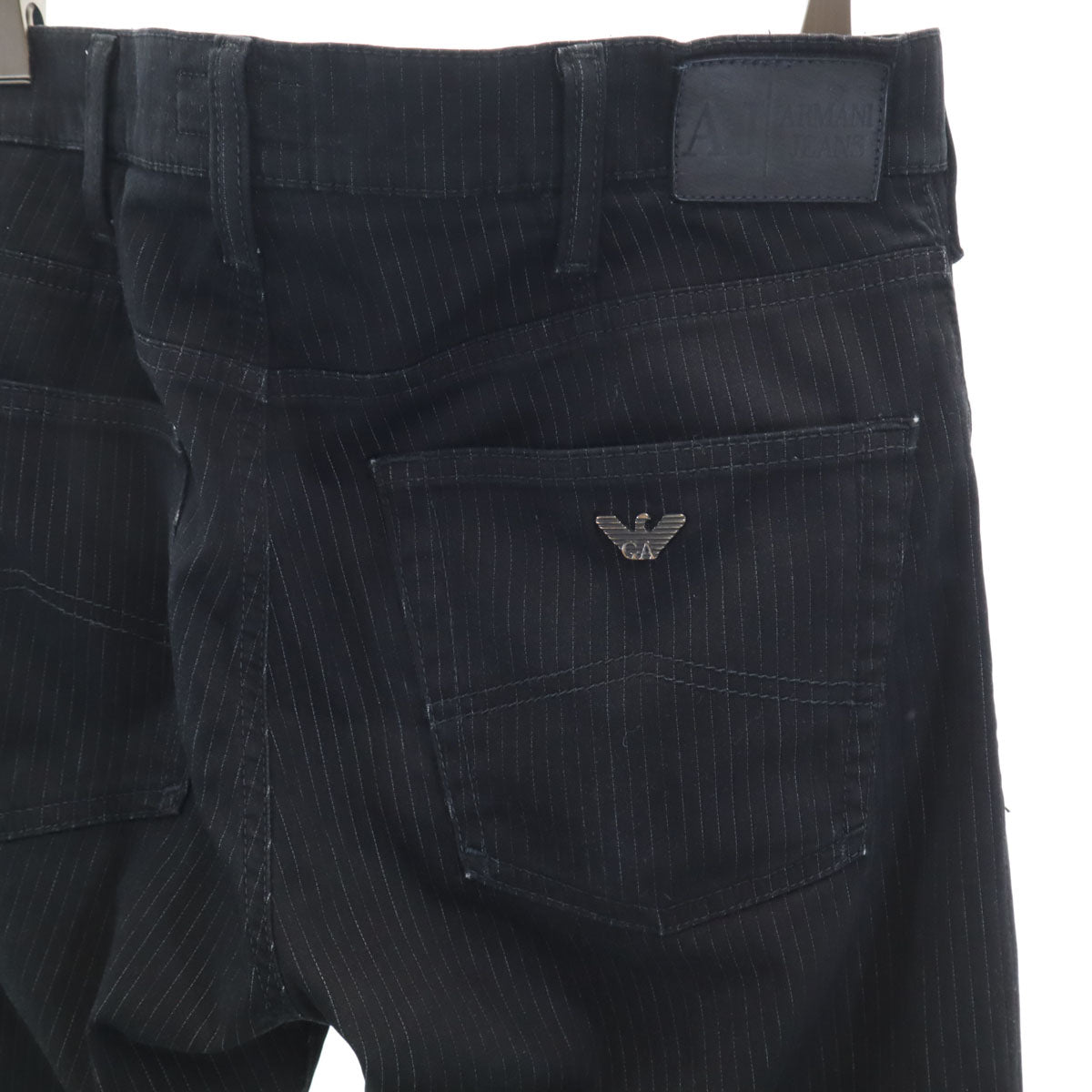 ARMANI JEANS アルマーニジーンズ ストライプ柄 コンフォートフィット ロングパンツ W32 ブラック モールスキン メンズ
