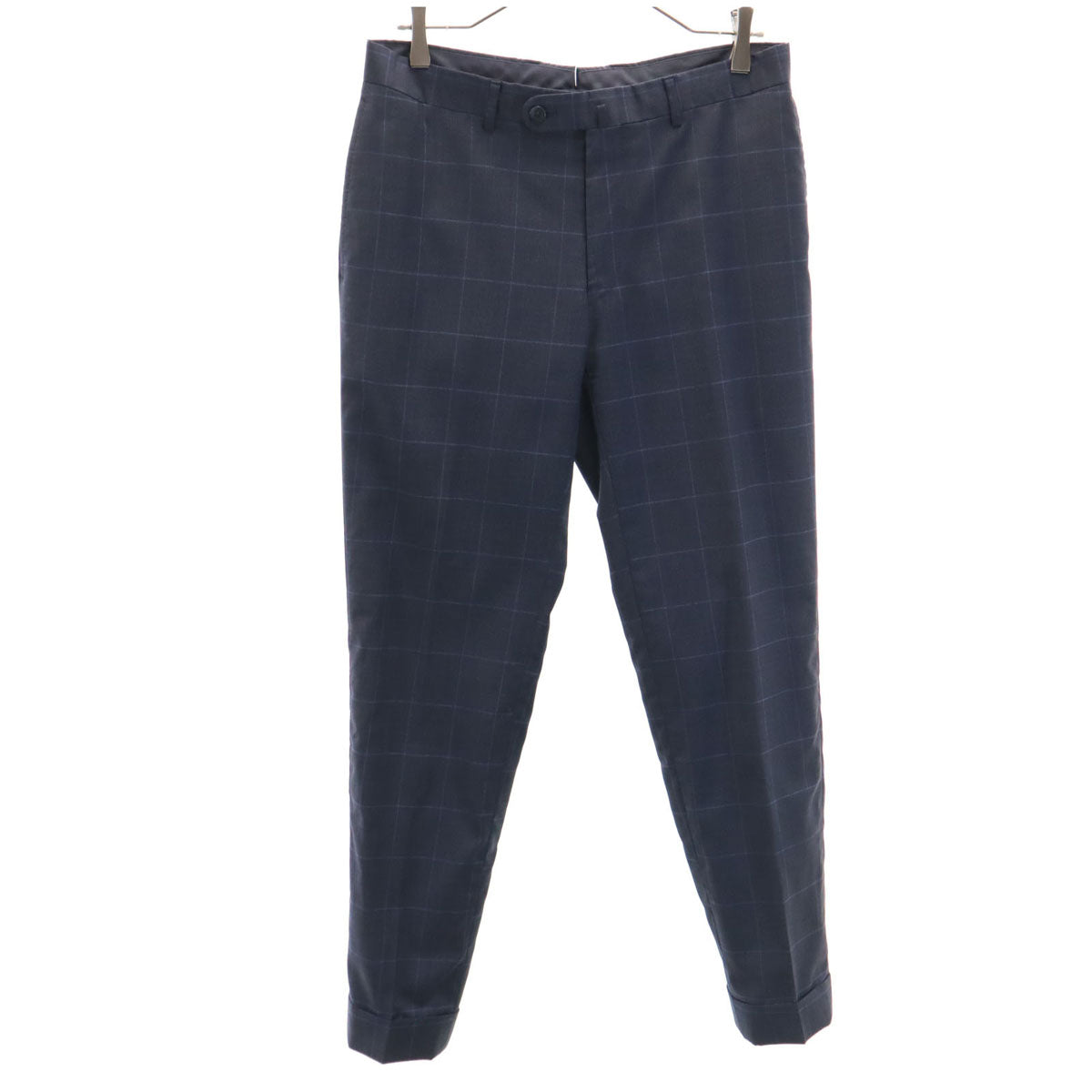 BEAMS F ビームスエフ 日本製 チェック柄 スリム スラックスパンツ 95 ネイビー メンズ