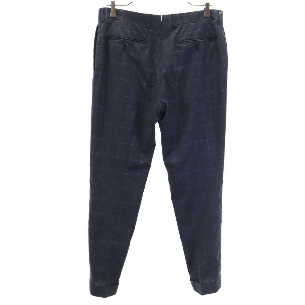 BEAMS F ビームスエフ 日本製 チェック柄 スリム スラックスパンツ 95 ネイビー メンズ