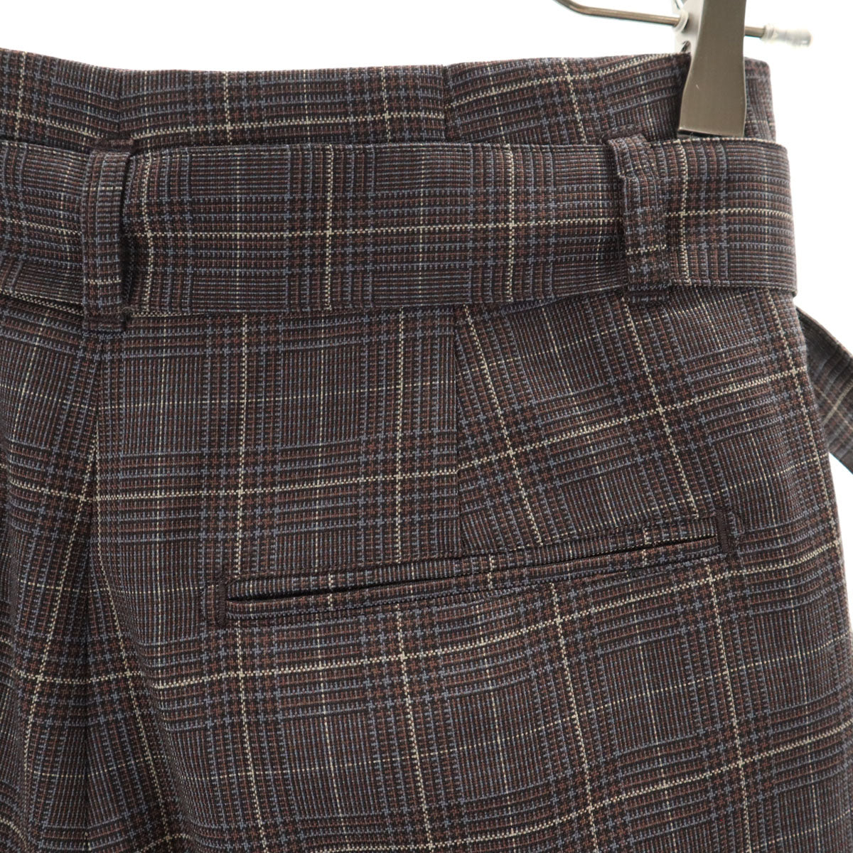 green label relaxing グリーンレーベルリラクシング ウールブレンド チェック柄 ベルテッド テーパードパンツ 36 ネイビー系 レディース