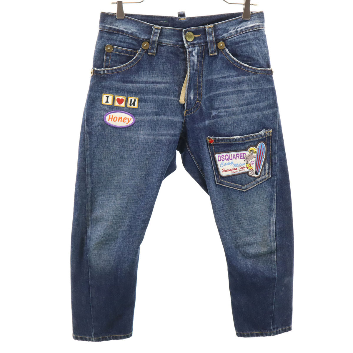 DSQUARED2 ディースクエアード イタリア製 ワッペン ヴィンテージ加工 デニムパンツ 38 インディゴブルー ジーンズ レディース