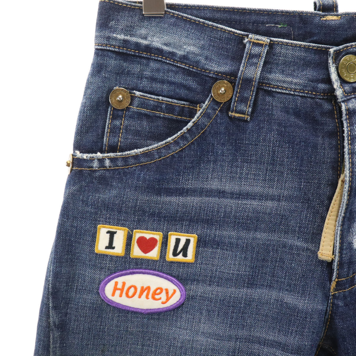 DSQUARED2 ディースクエアード イタリア製 ワッペン ヴィンテージ加工 デニムパンツ 38 インディゴブルー ジーンズ レディース