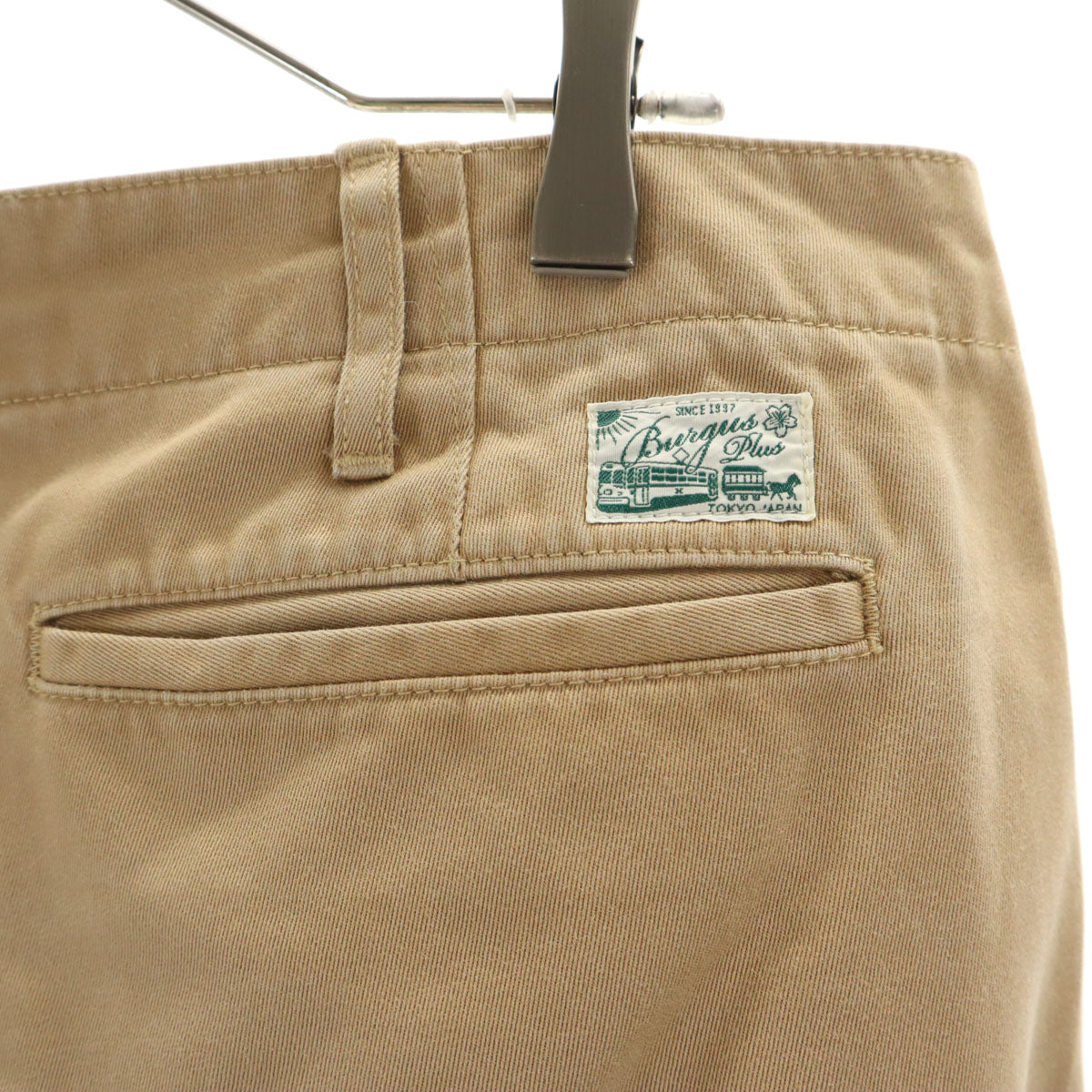 BURGUS PLUS バーガスプラス 日本製 チノパンツ W34 べージュ ボタンフライ メンズ