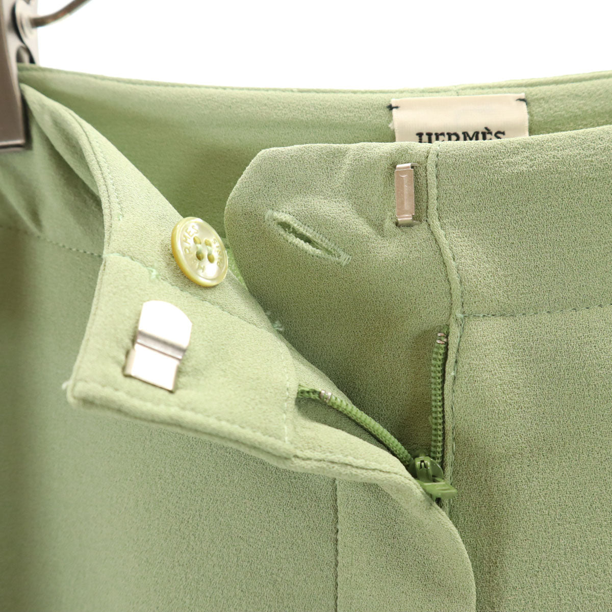 HERMES エルメス フランス製 シルク ワイドパンツ 38 モスグリーン系 レディース