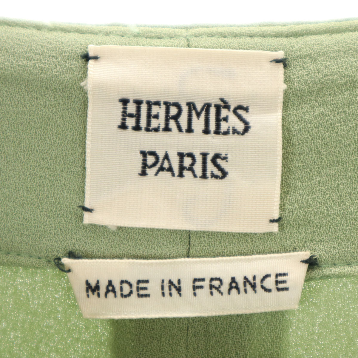 HERMES エルメス フランス製 シルク ワイドパンツ 38 モスグリーン系 レディース