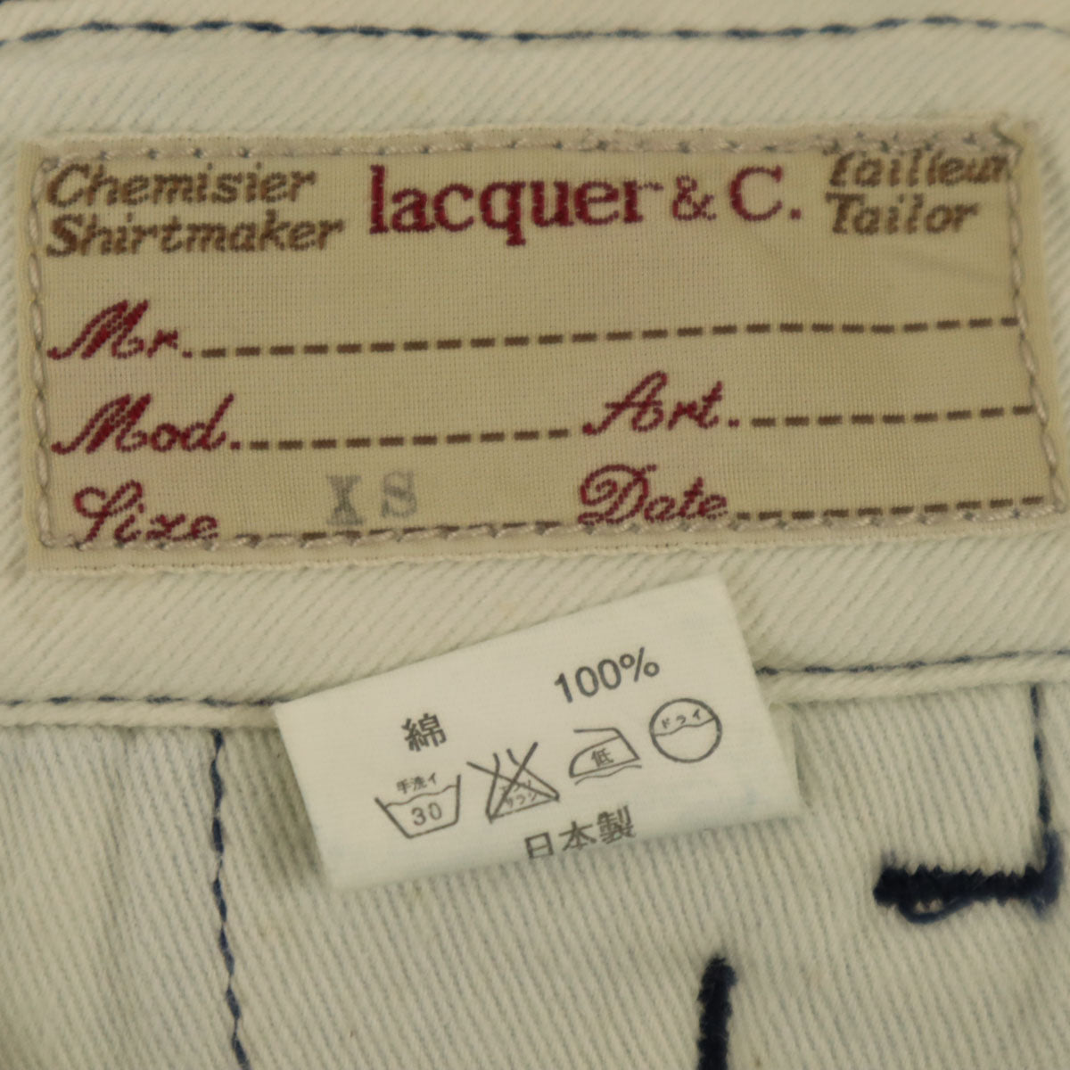 lacquer&C. ラクアアンドシー 日本製 デニムパンツ XS ネイビー系 ボタンフライ レディース