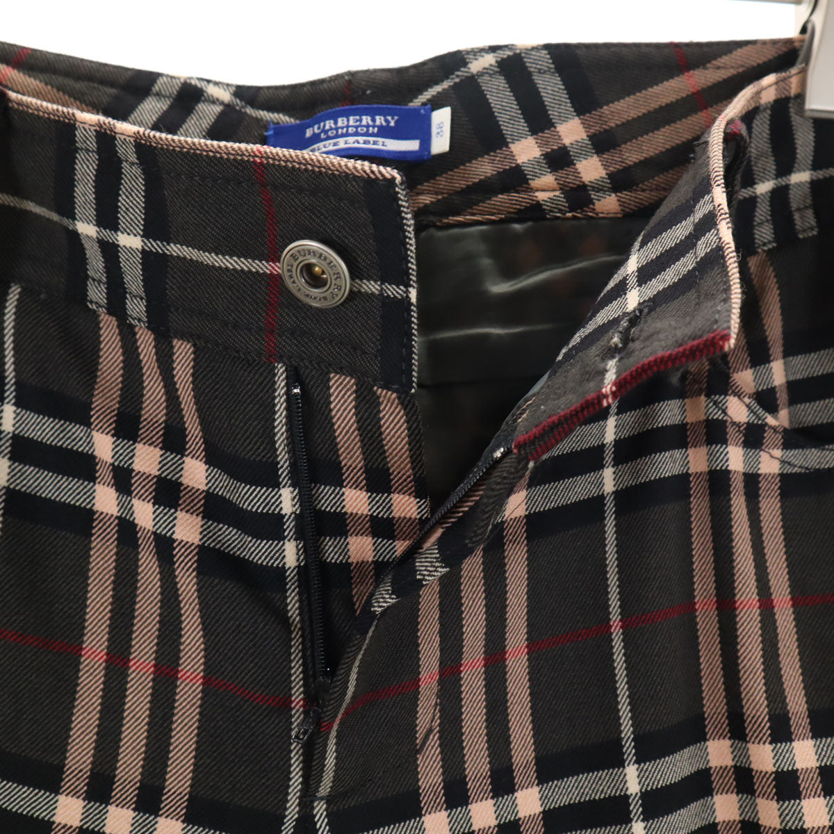BURBERRY BLUE LABEL バーバリーブルーレーベル 日本製 ウールブレンド チェック柄 パンツ 38 グレー系 三陽商会 レディース