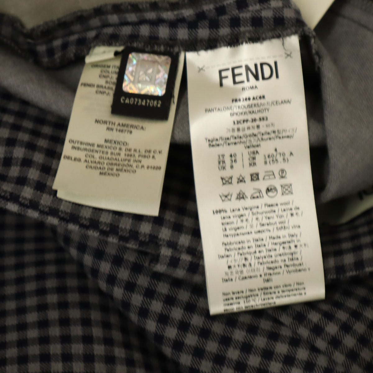 FENDI フェンディ イタリア製 ギンガムチェック パンタロン パンツ 40 ネイビー レディース