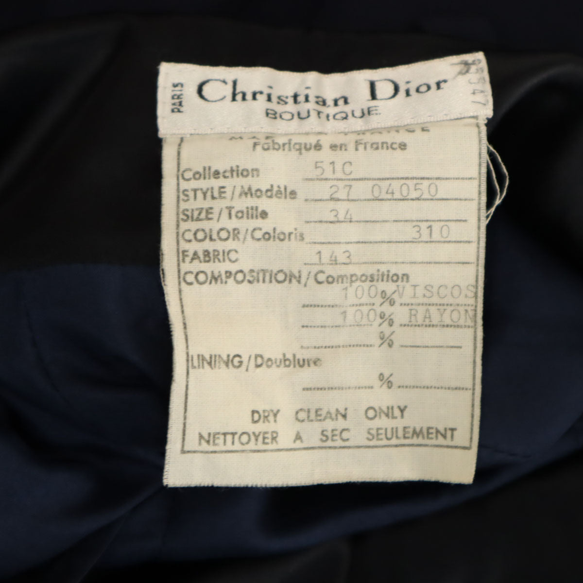 Christian Dior BOUTIQUE クリスチャンディオール ブティック 90s フランス製 オールド ハイウエスト ワイドパンツ 34 ネイビー レディース