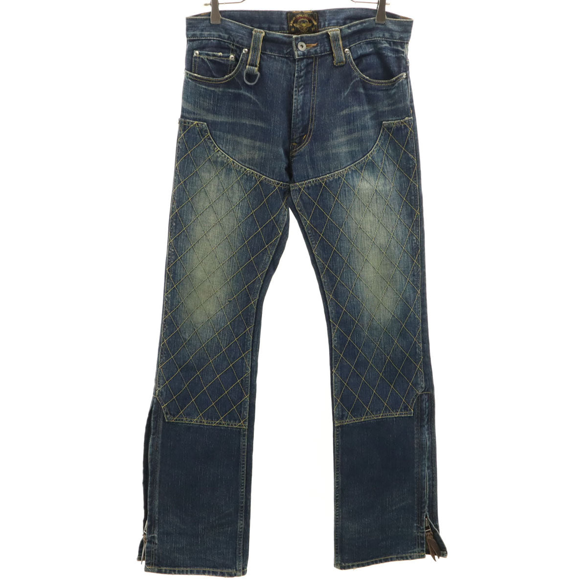 SKULL FLIGHT スカルフライト 日本製 ダブルニー デニムパンツ W34 インディゴ ジーンズ メンズ