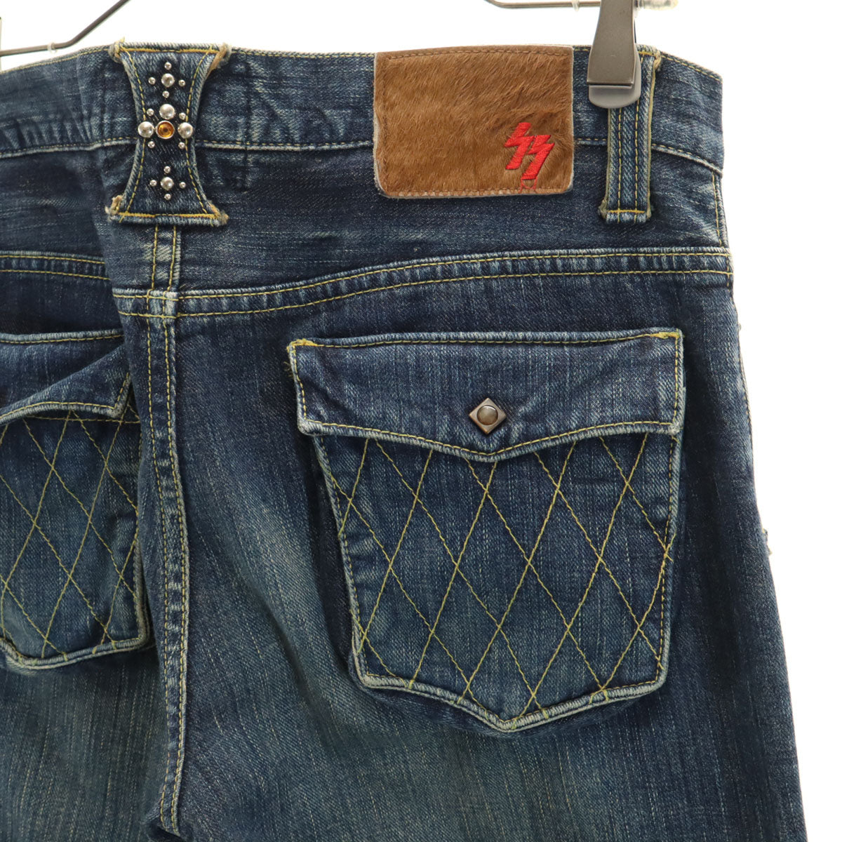 SKULL FLIGHT スカルフライト 日本製 ダブルニー デニムパンツ W34 インディゴ ジーンズ メンズ