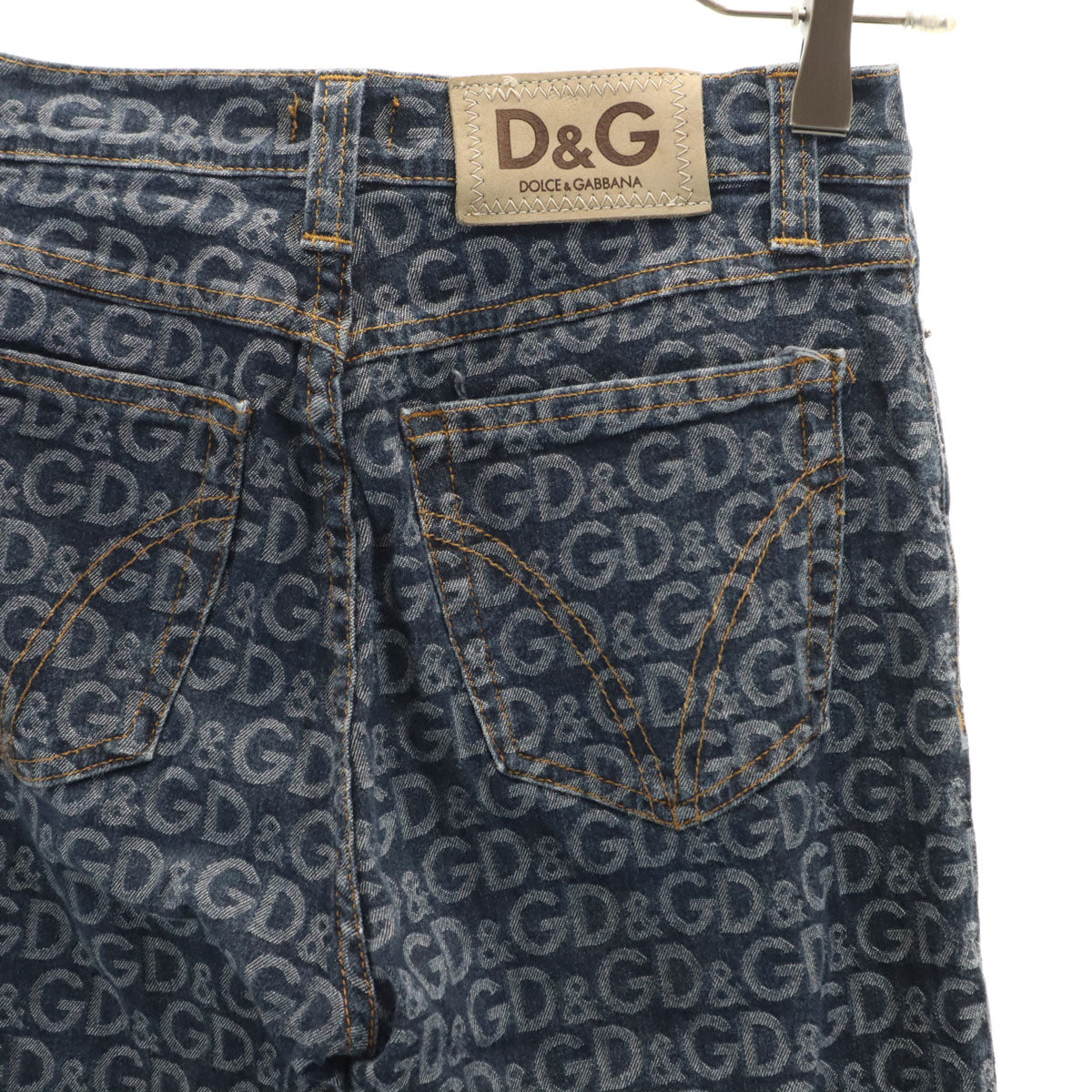 D&G ディーアンドジー イタリア製 総柄 デニムパンツ W27 ネイビー ジーンズ ストレッチ レディース