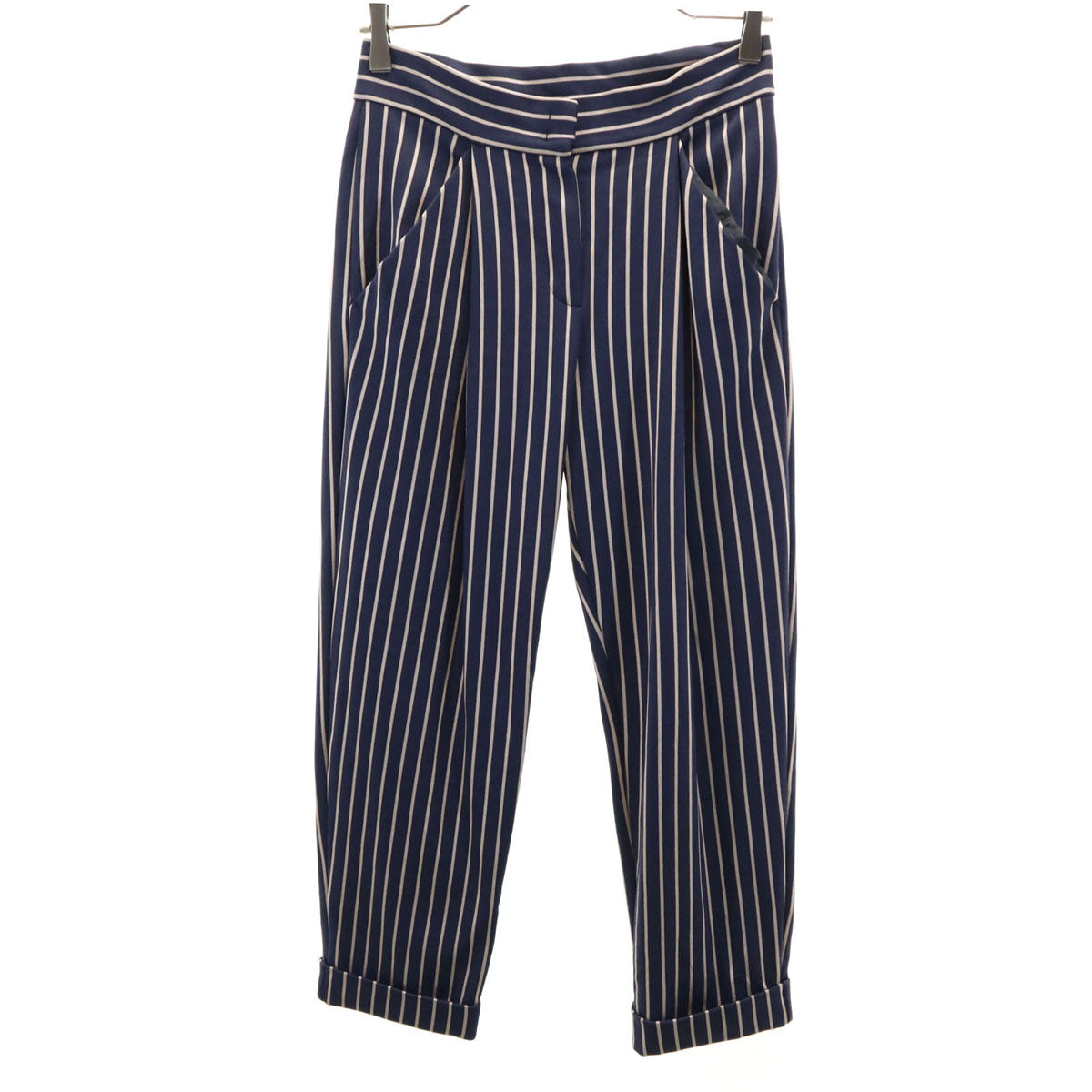 MAX&CO マックスアンドコー ストライプ柄 テーパードパンツ XS ネイビー系 BOUTIQUE ストレッチ レディース