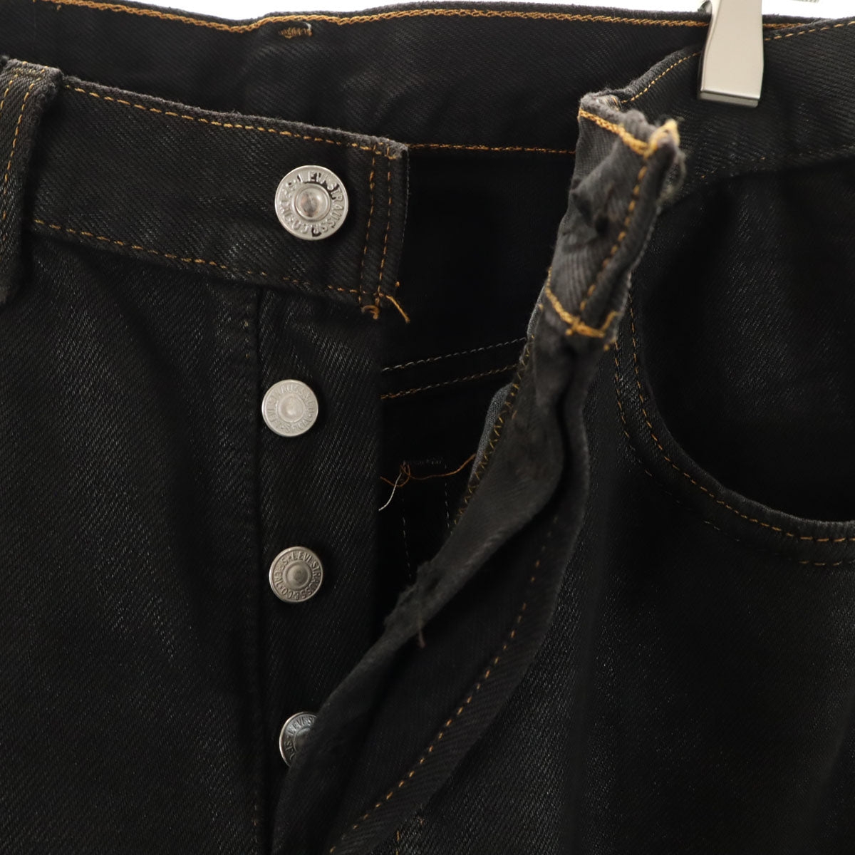 Levi's リーバイス 90s オールド USA製 ストレッチ ストレートデニムパンツ w32 ブラック系 ボタンフライ メンズ