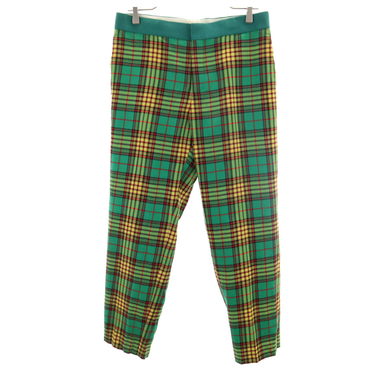 Drawer ドゥロワー ウール 日本製 チェック柄 テーパードパンツ 40 グリーン レディース
