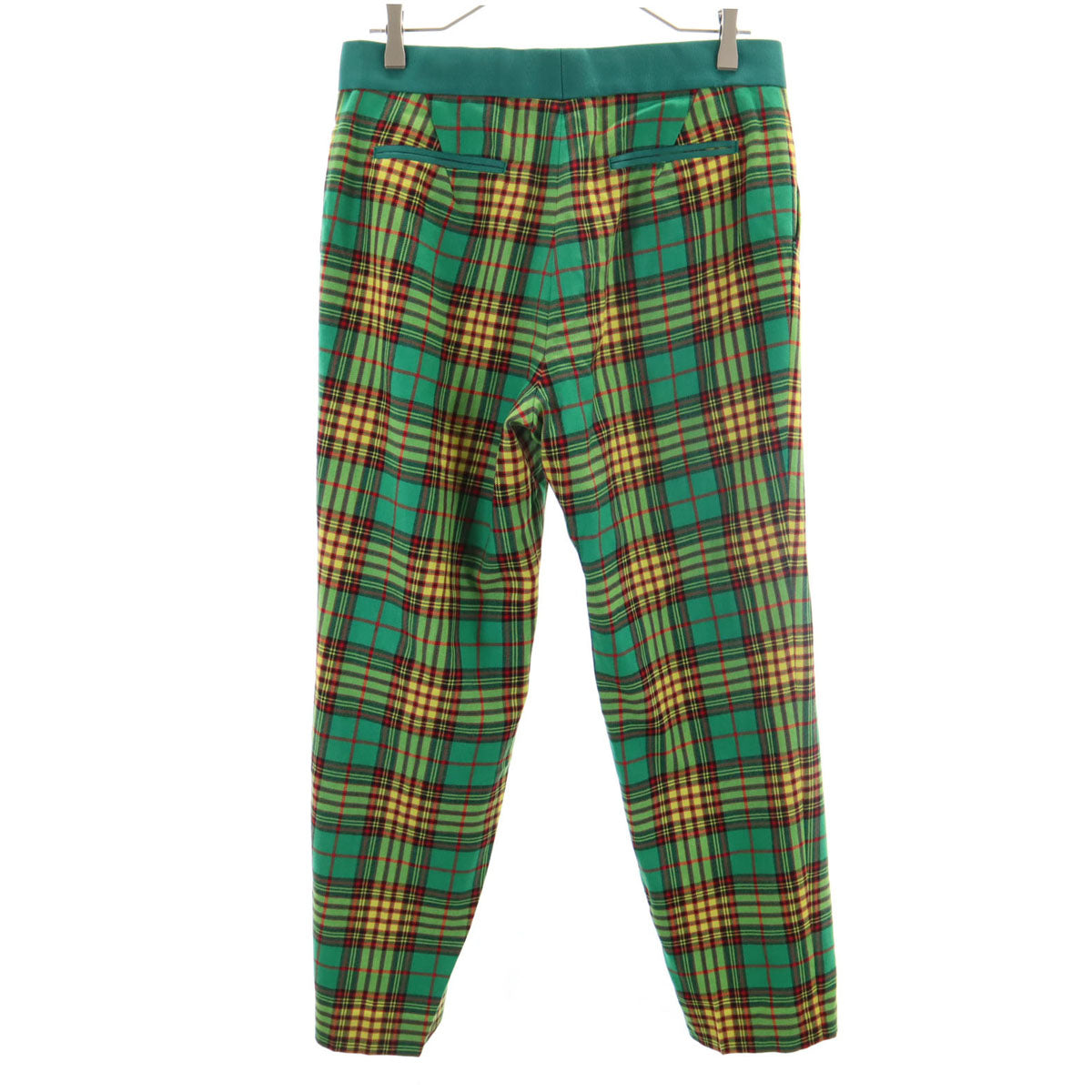 Drawer ドゥロワー ウール 日本製 チェック柄 テーパードパンツ 40 グリーン レディース