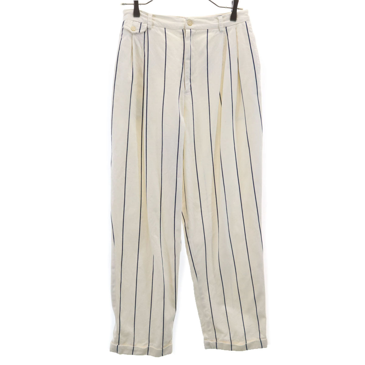 RALPH LAUREN ラルフローレン 80s USA製 ヴィンテージ 42タロン ストライプ柄 ロングパンツ 12 オフホワイト レディース