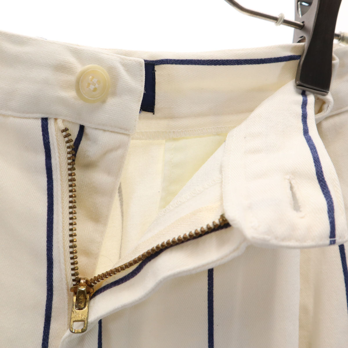 RALPH LAUREN ラルフローレン 80s USA製 ヴィンテージ 42タロン ストライプ柄 ロングパンツ 12 オフホワイト レディース