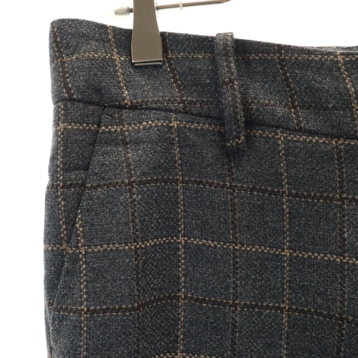 INCOTEX インコテックス 日本製 ウール チェック ストレートパンツ 42 グレー系 レディース