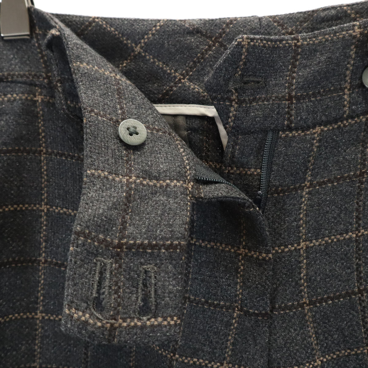 INCOTEX インコテックス 日本製 ウール チェック ストレートパンツ 42 グレー系 レディース