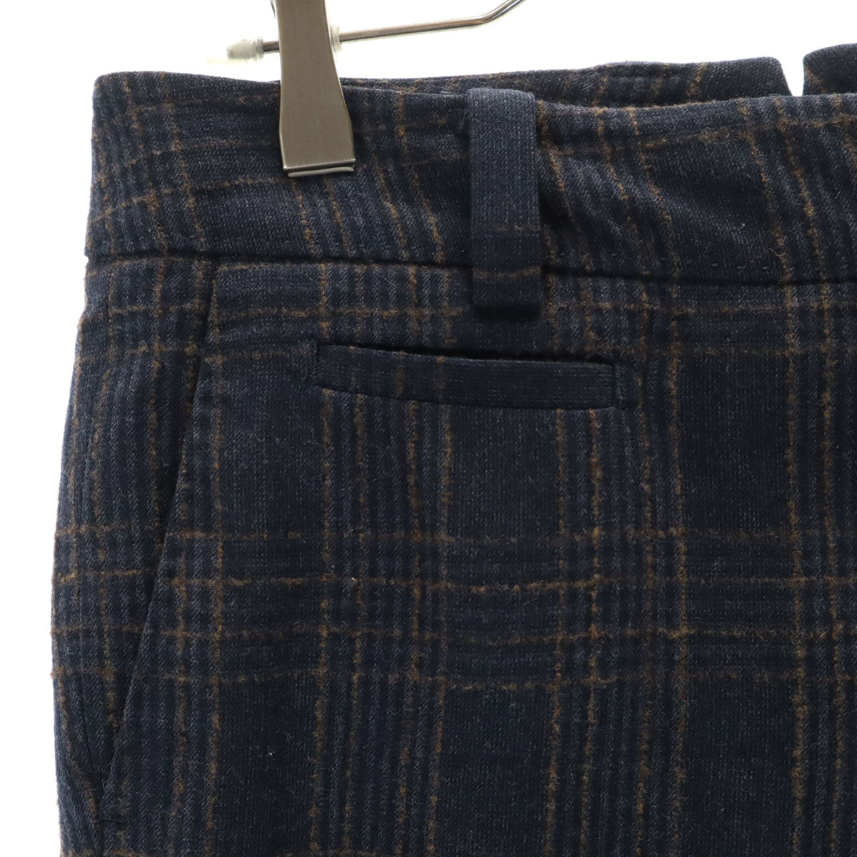 INCOTEX インコテックス 日本製 ウールブレンド チェック テーパードパンツ 40 ネイビー系 レディース