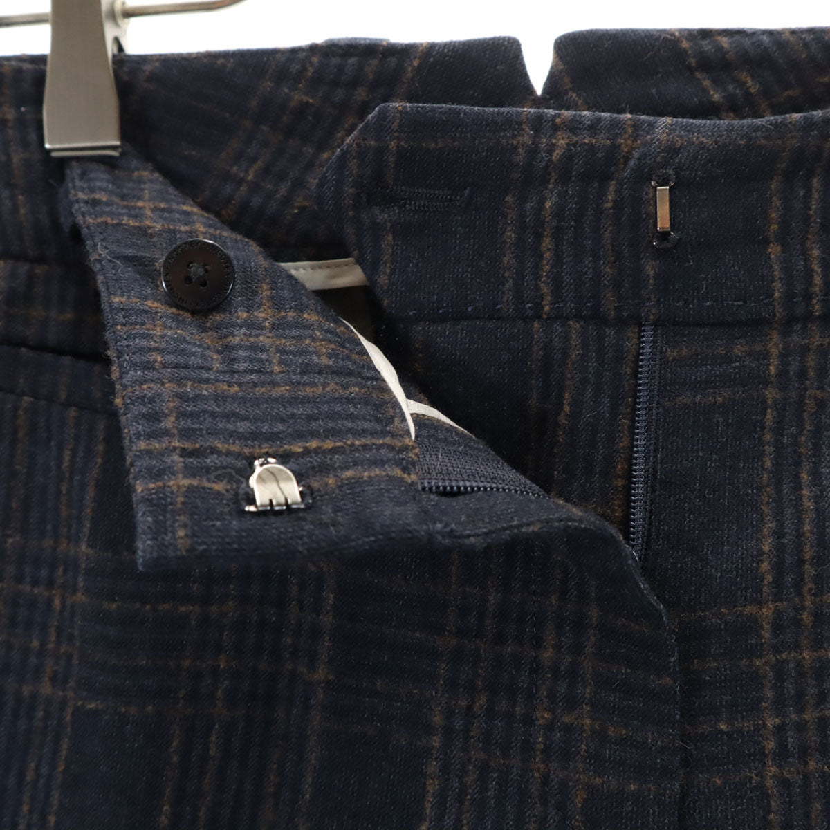 INCOTEX インコテックス 日本製 ウールブレンド チェック テーパードパンツ 40 ネイビー系 レディース