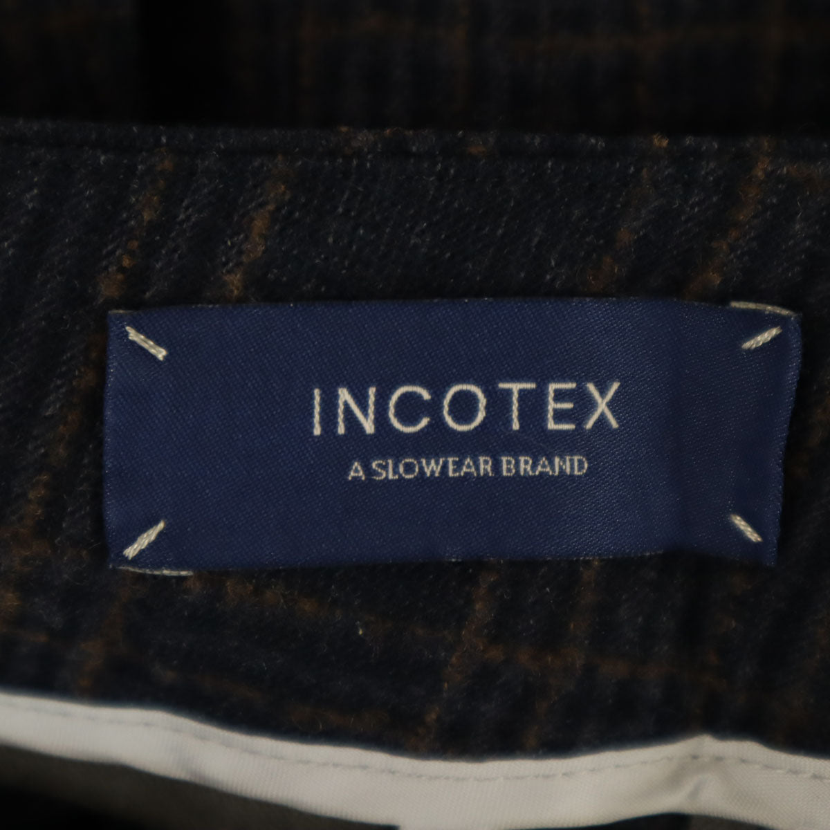 INCOTEX インコテックス 日本製 ウールブレンド チェック テーパードパンツ 40 ネイビー系 レディース