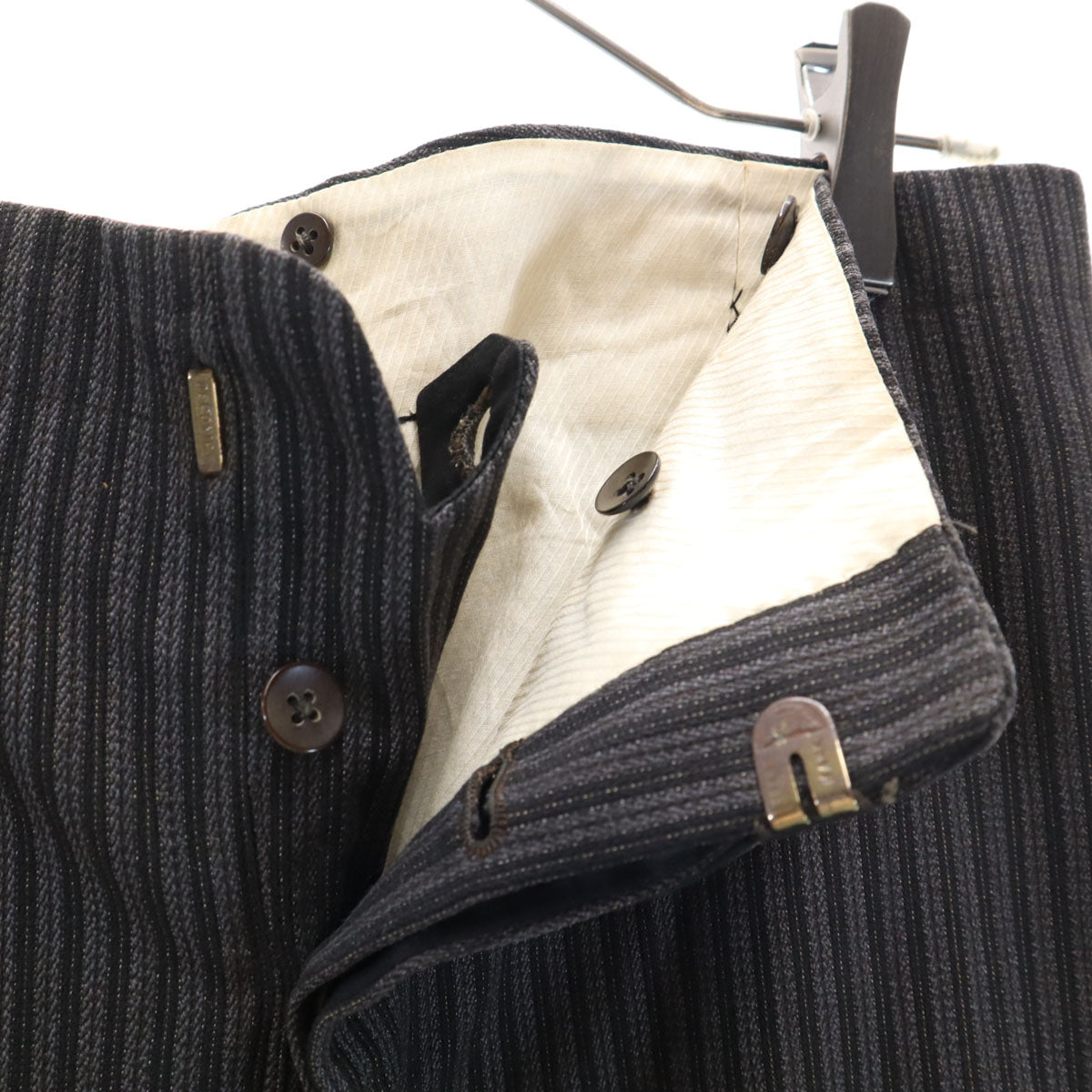 50s ヴィンテージ 針シンチ ストライプ柄 スラックスパンツ グレー ボタンフライ メンズ