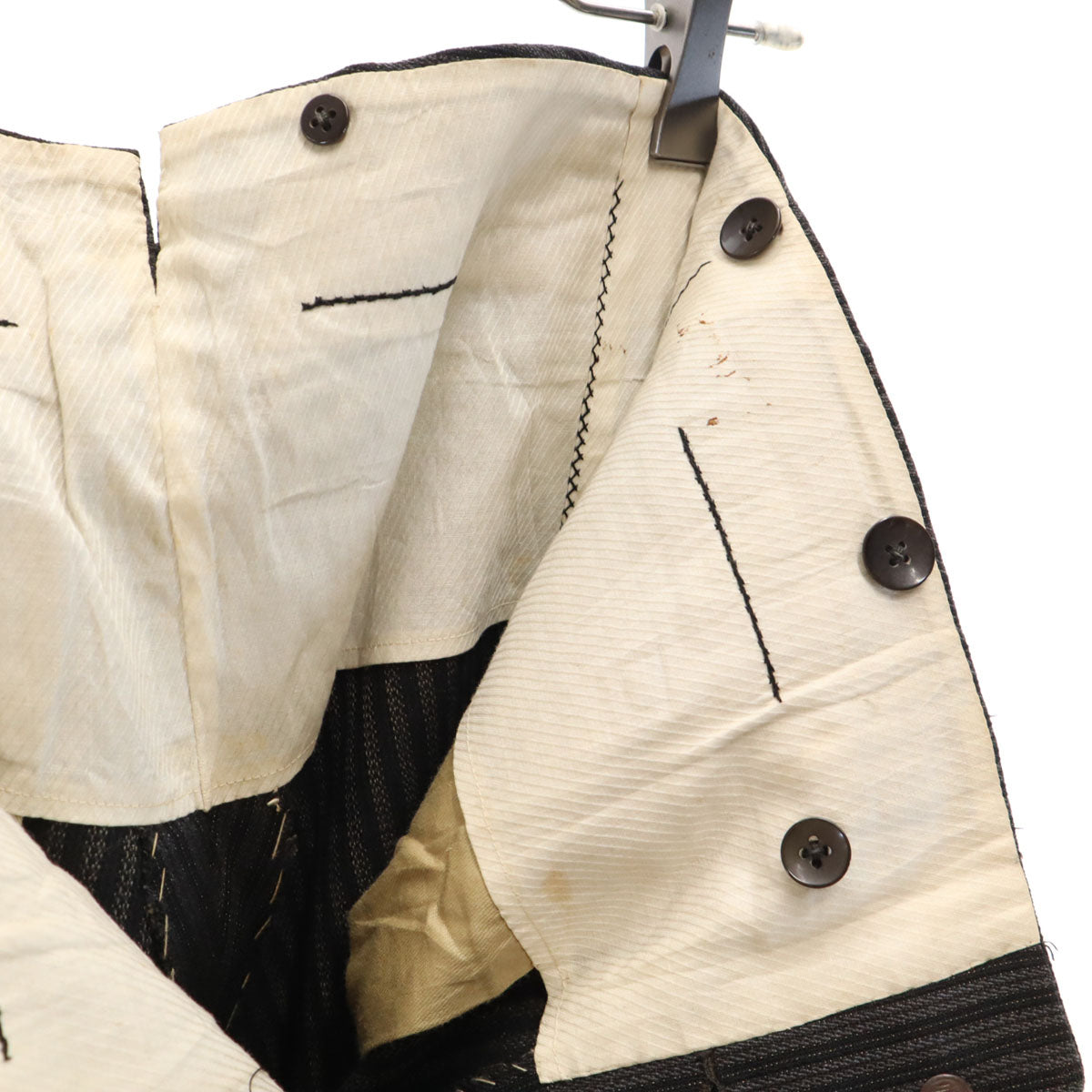 50s ヴィンテージ 針シンチ ストライプ柄 スラックスパンツ グレー ボタンフライ メンズ