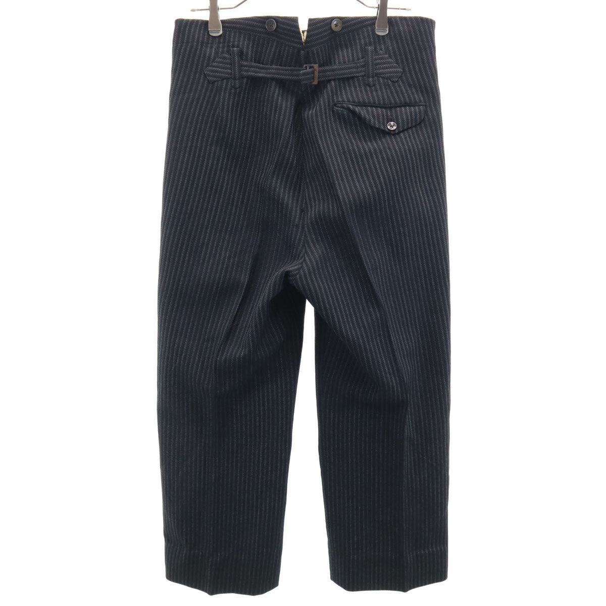 50s ヴィンテージ 針シンチ ストライプ柄 スラックスパンツ ネイビー系 ボタンフライ メンズ