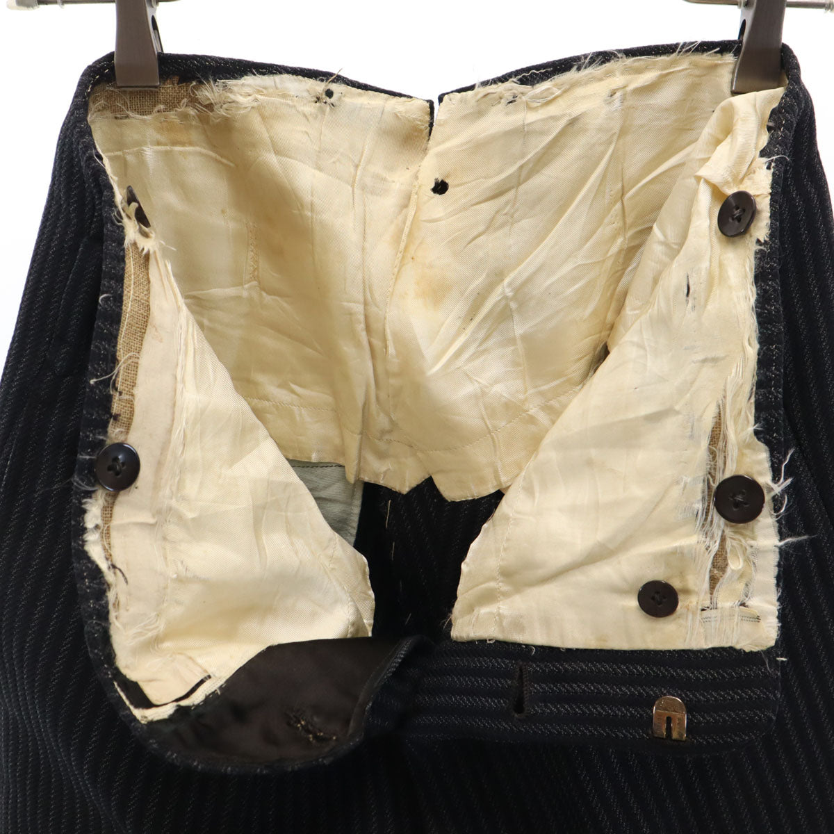 50s ヴィンテージ 針シンチ ストライプ柄 スラックスパンツ ネイビー系 ボタンフライ メンズ