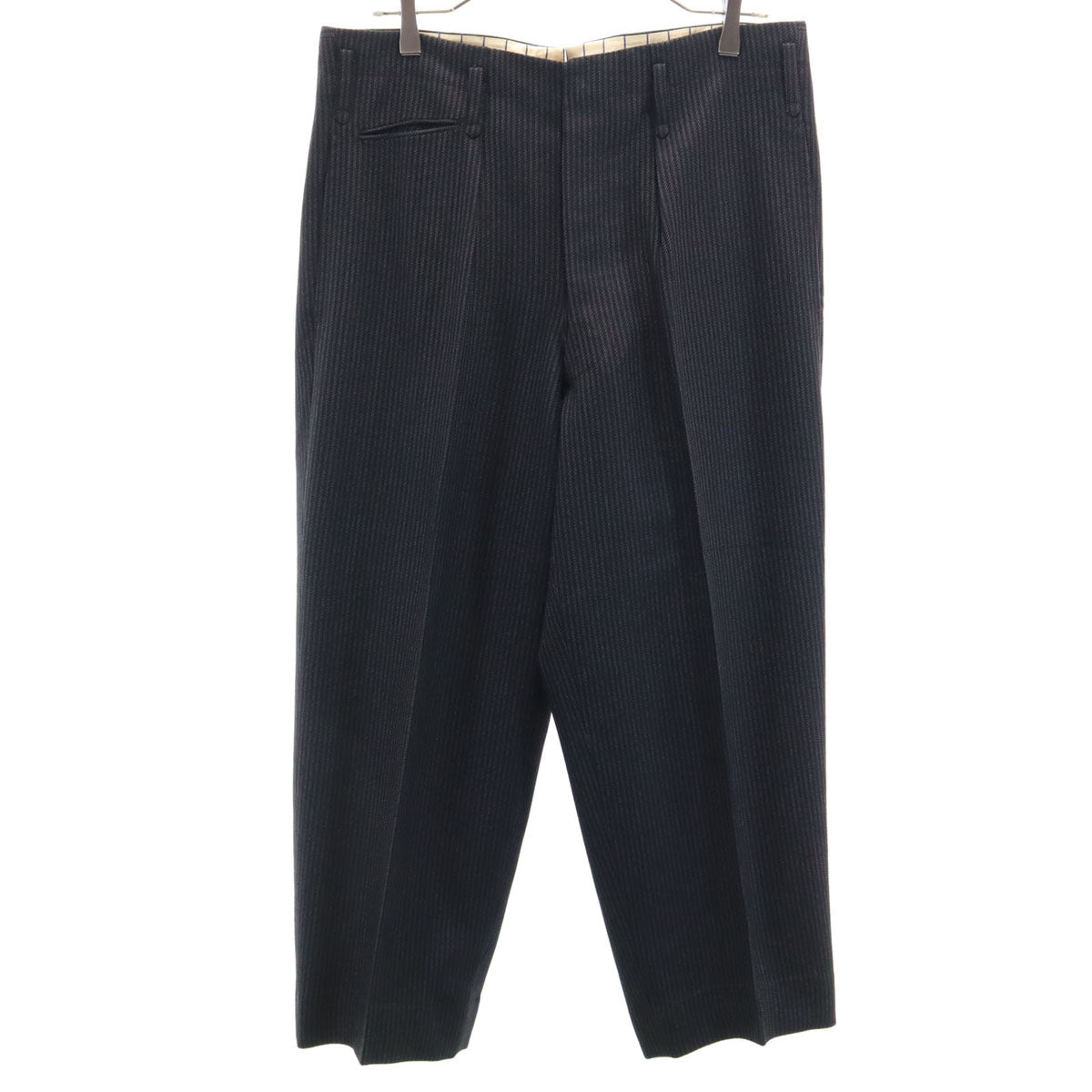 60s ヴィンテージ ストライプ柄 スラックスパンツ ブラック系 ボタンフライ メンズ