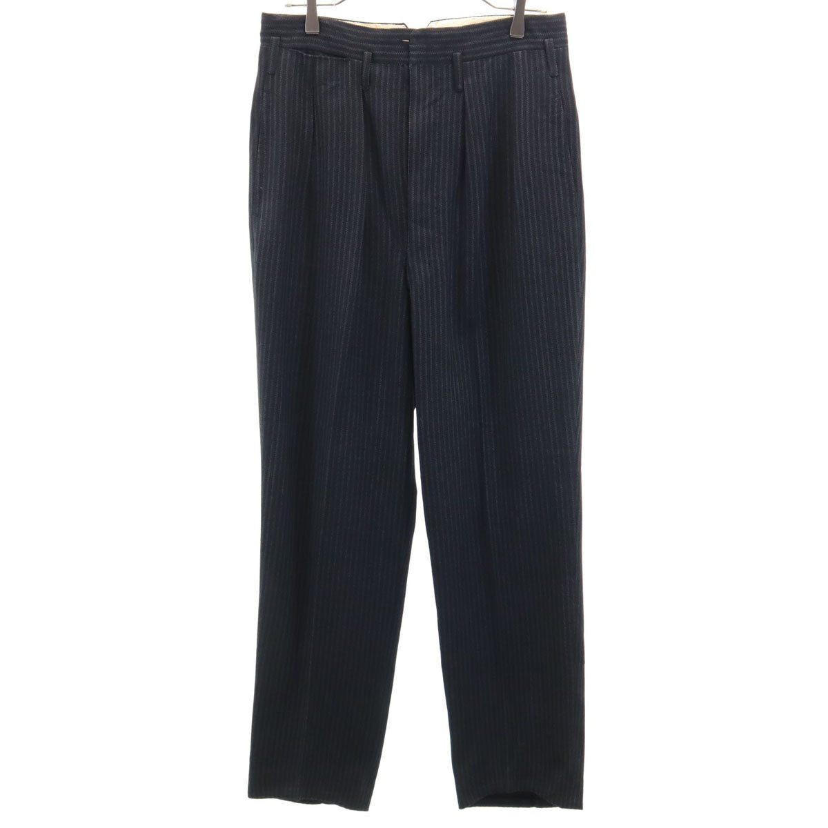 50s ヴィンテージ 針シンチ ストライプ柄 スラックスパンツ ブラック系 ボタンフライ メンズ