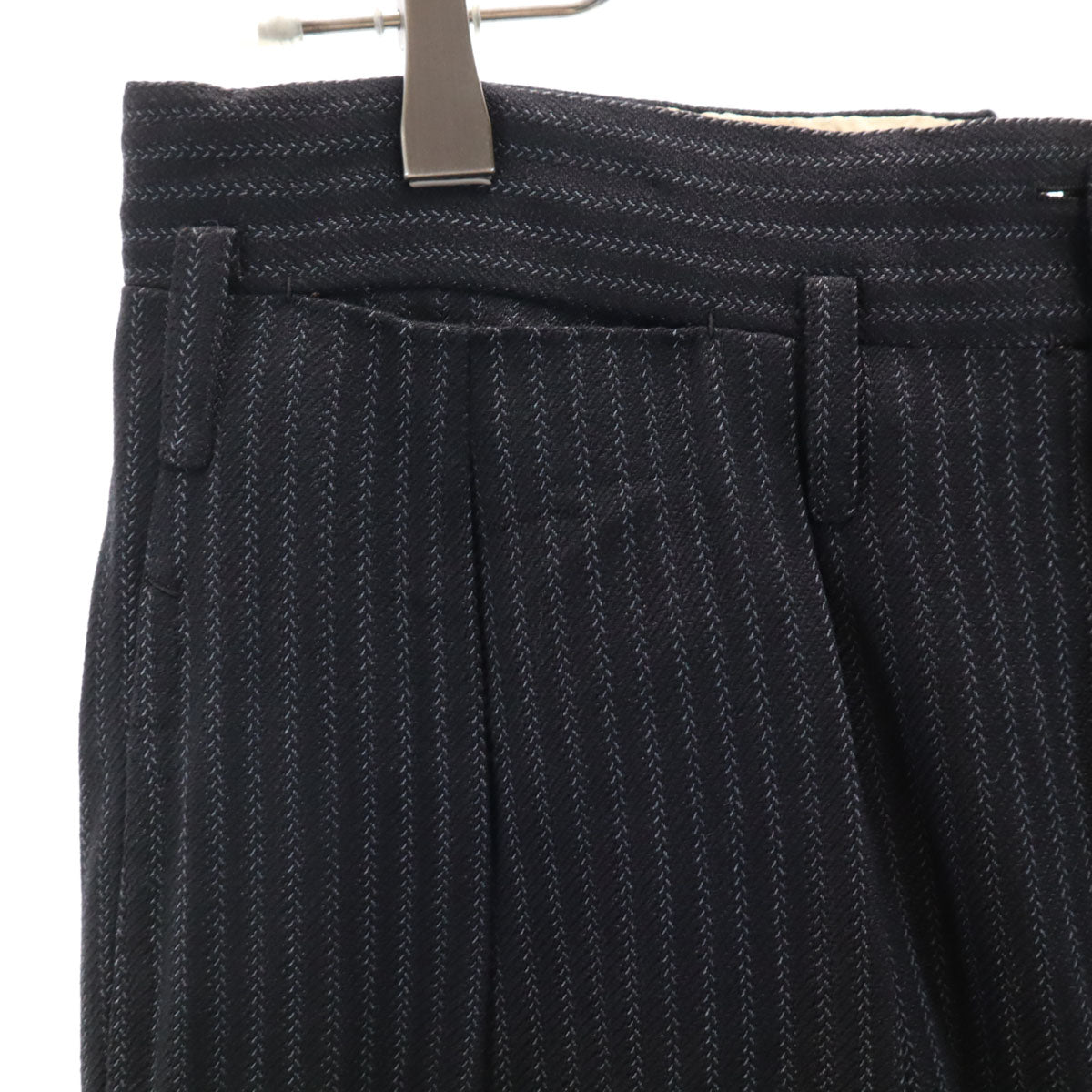 50s ヴィンテージ 針シンチ ストライプ柄 スラックスパンツ ブラック系 ボタンフライ メンズ