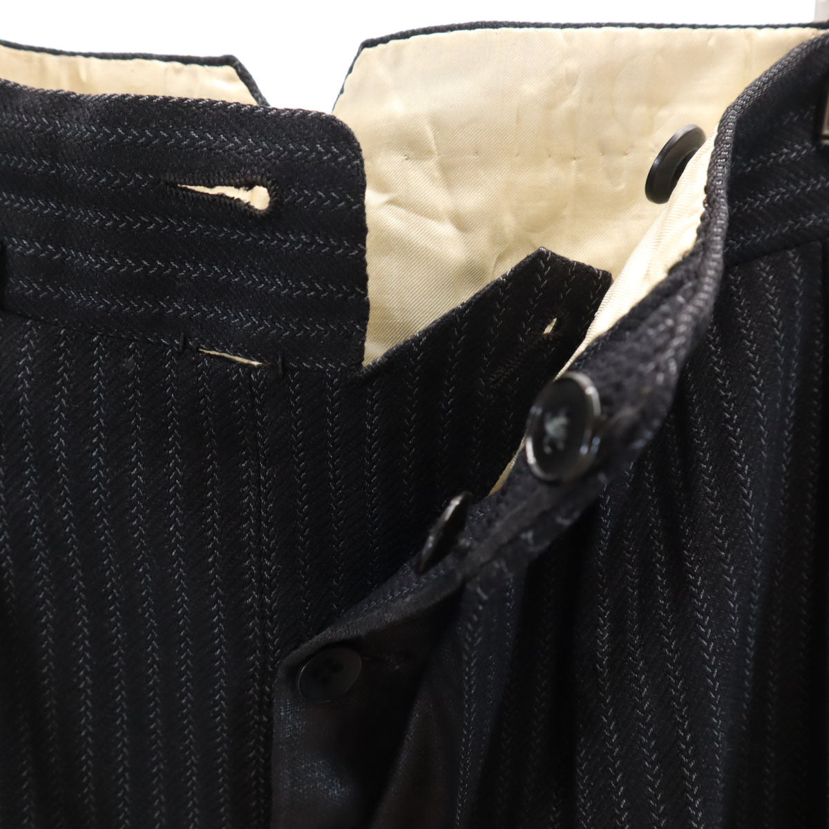 50s ヴィンテージ 針シンチ ストライプ柄 スラックスパンツ ブラック系 ボタンフライ メンズ