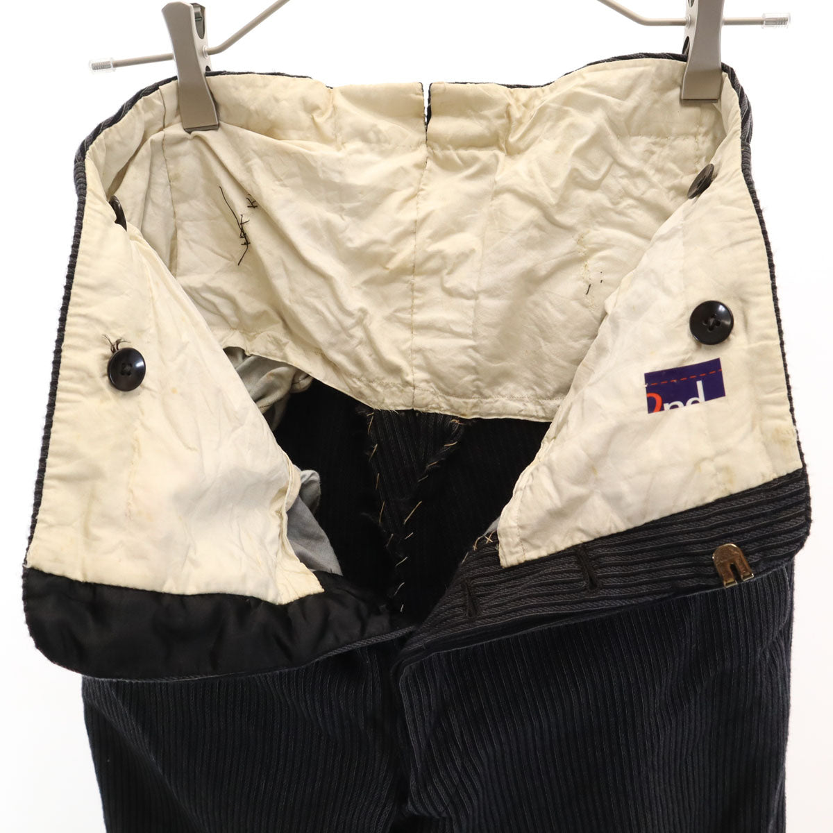 50s ヴィンテージ 針シンチ ストライプ柄 ハイウエスト パンツ グレー系 ボタンフライ メンズ