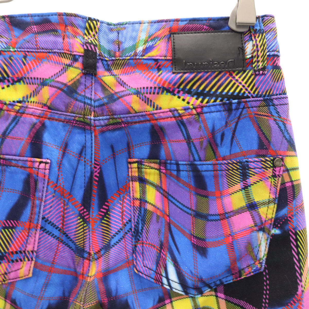 美品 Desigual デシグアル Maria Escote マリアエスコテ コラボ チェック柄 パンツ S ブルー系 レディース