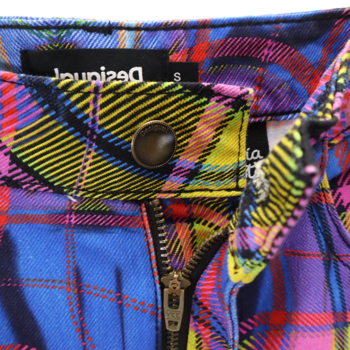 美品 Desigual デシグアル Maria Escote マリアエスコテ コラボ チェック柄 パンツ S ブルー系 レディース