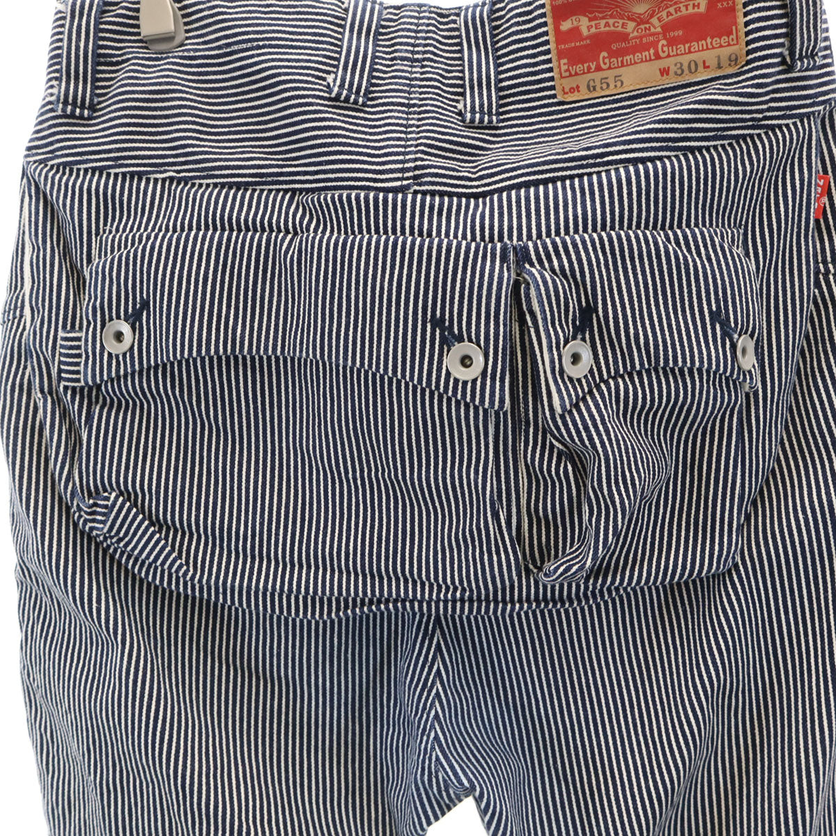 美品 NATAL DESIGN ネイタルデザイン 日本製 ヒッコリー デニムサルエルパンツ W30 ネイビー系 ジーパン メンズ