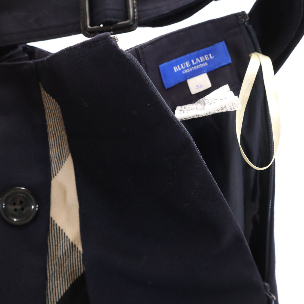 美品 BLUE LABEL CRESTBRIDGE ブルーレーベルクレストブリッジ クロップド丈 ワイドパンツ 36 ネイビー レディース