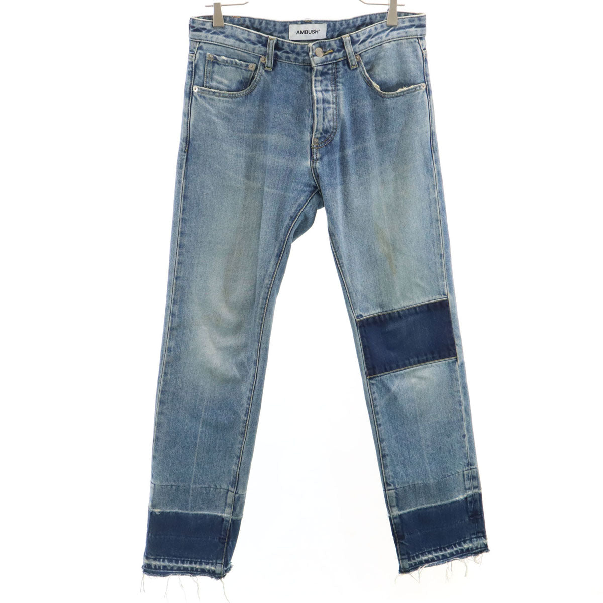 AMBUSH アンブッシュ 日本製 カットオフ加工 ストレートデニムパンツ 1 ウォッシュブルー ジーンズ メンズ
