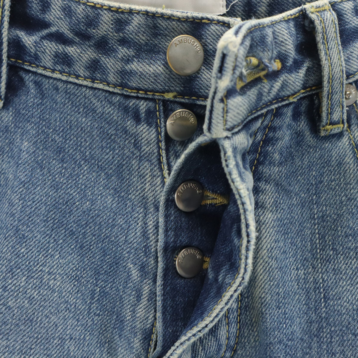 AMBUSH アンブッシュ 日本製 カットオフ加工 ストレートデニムパンツ 1 ウォッシュブルー ジーンズ メンズ