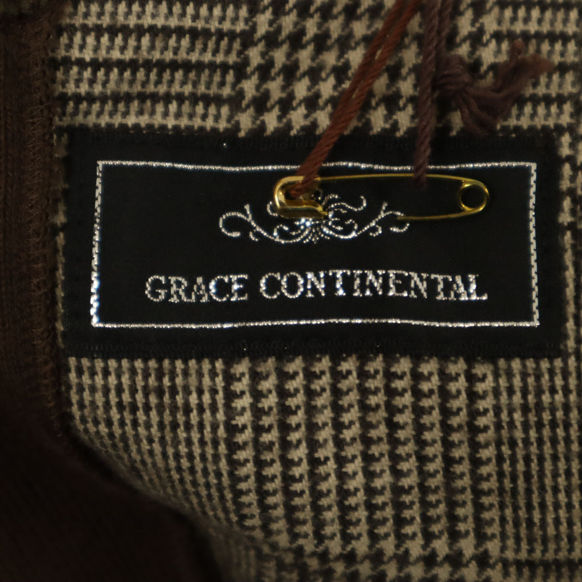 未使用 GRACE CONTINENTAL グレースコンチネンタル 日本製 千鳥格子柄 ハイウエスト ワイドパンツ 36 ブラウン系 タグ付き レディース