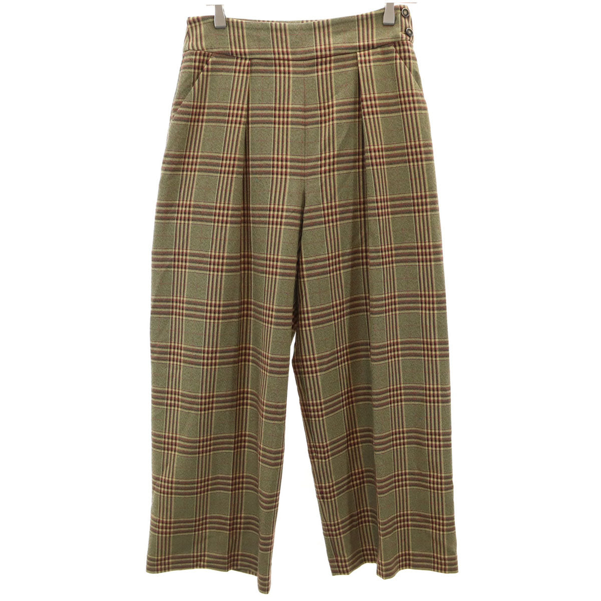 nano universe ナノユニバース チェック柄 ワイドパンツ 38 グレー系 レディース