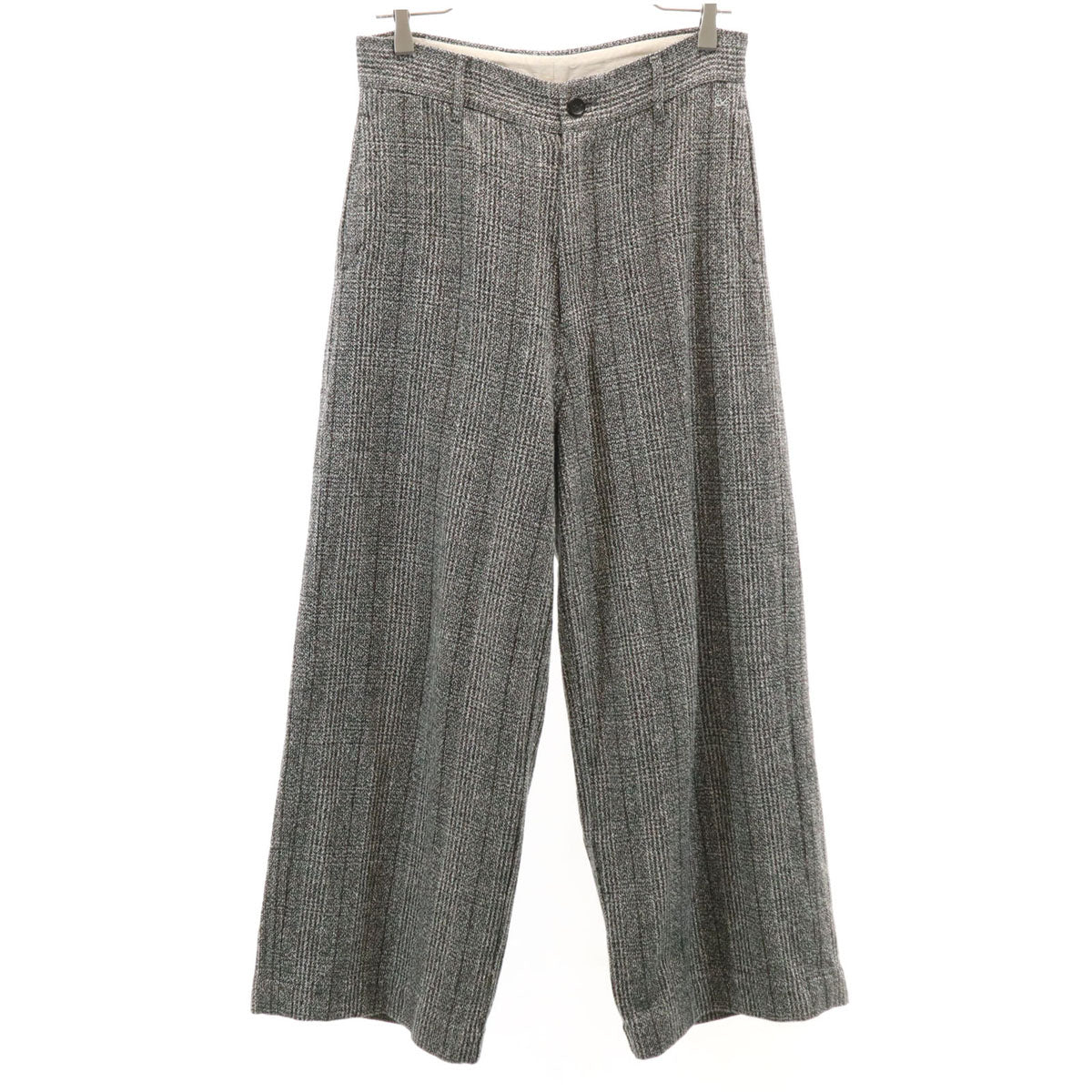 45R フォーティーファイブアール 日本製 リネンブレンド チェック柄 ワイドパンツ 2 ホワイト レディース